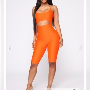 Orange biker short unitard from fashion nova